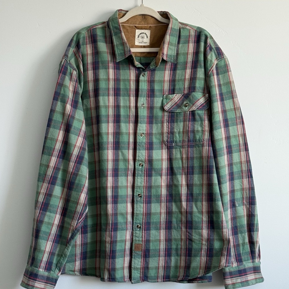 Dubinik Flannel Shirt Plaid Men 3XL Shacket Corduroy Trim Utility‎ Work Wear